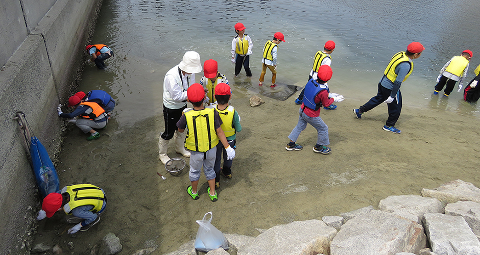 兵庫運河沿いの浜山小学校の３年生を対象に環境学習会が始まりました。