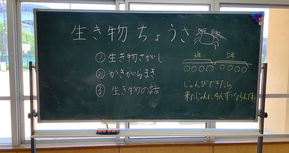 浜山小学校3年生、5年生の観察会、生き物調査が行われました。