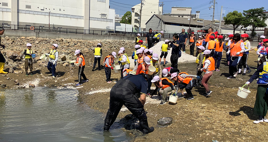 浜山小学校3年生、5年生の観察会、生き物調査が行われました。